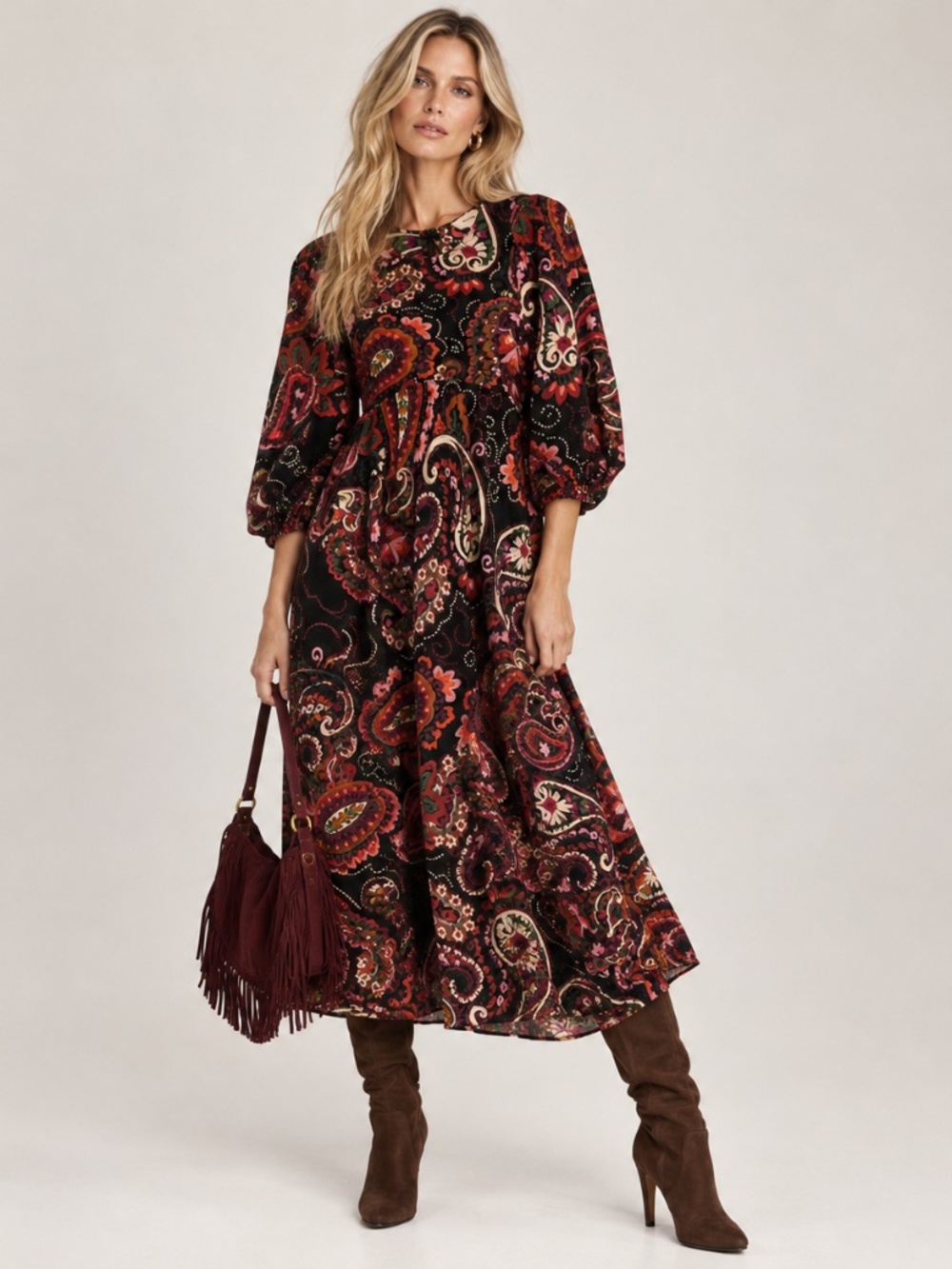 NWT Kachel x Anthropologie Paisley Empire Waist Puff Sleeve Maxi Dress SzXS Fall